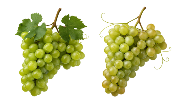Two bunches of fresh green grapes on a black background