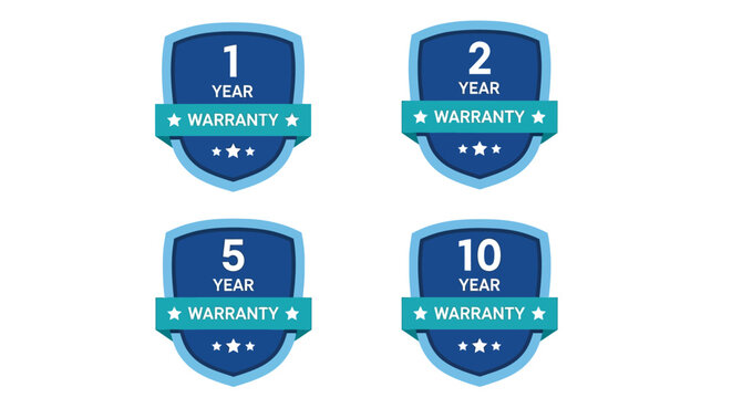 Warranty badge vector set one two five ten year guarantee assurance vector