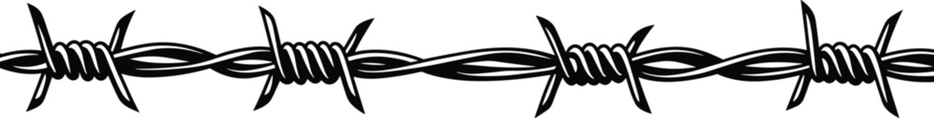 Silhouette vector of barbed wire, security fence, sharp metal, danger symbol, prison boundary, isolated design, protection, restriction, confinement, defense illustration