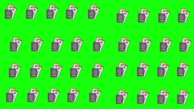Seamless pattern passport icons on a vibrant green background. Suitable for travel, immigration, citizenship, identification themes in design projects.