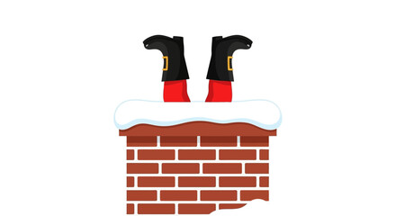 Santa Claus Stuck in Chimney Vector Illustration