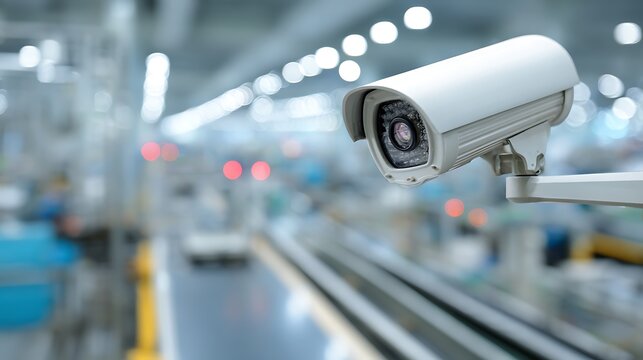 Awesome photo of security camera in factory or warehouse for surveillance and safety.