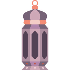 Traditional Islamic Lantern with Intricate Geometric Design in Muted Purple and Coral Colors Isolated on White Background