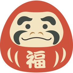 Traditional Japanese Daruma Doll With Kanji Symbol For Good Fortune And Prosperity Red Face And Cream Body