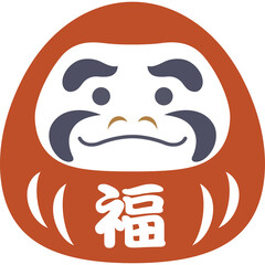 Traditional Japanese Daruma Doll with Lucky Character Painted on its Belly in a Close-Up View on a White Background