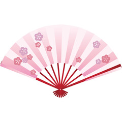 Traditional Japanese Folding Fan With Cherry Blossom Motifs In Soft Pink And Red Hues Isolated On White Background