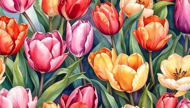 Watercolor tulips in various colors - Powered by Adobe