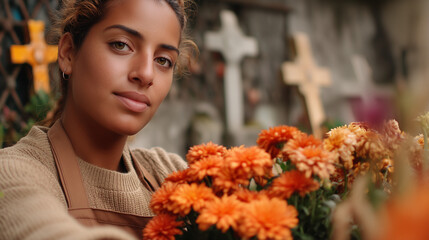 Remembering Loved Ones Día de Todos los Santos in Spain with Floral Offerings at the Cemetery