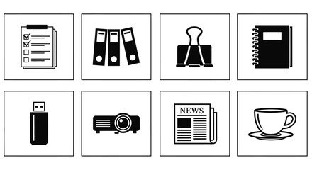 Office supplies vector icons set for business and productivity design editable