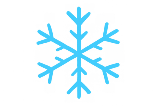 Blue snowflake icon representing winter, cold weather, ice, frozen temperatures, christmas season and snow falling