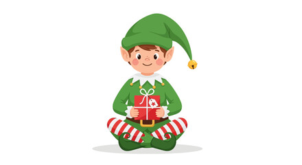 Santa's Little Helper Holding a Present Vector Illustration