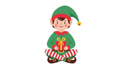 Festive Holiday Elf Isolated on White Background
