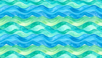 Watercolor wave pattern, teal and blue hues