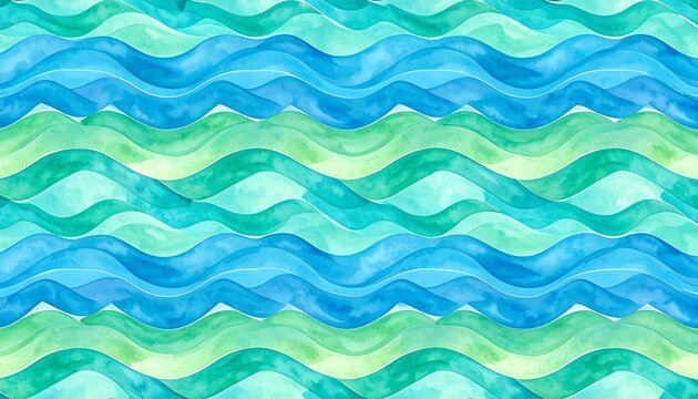 Watercolor wave pattern, teal and blue hues