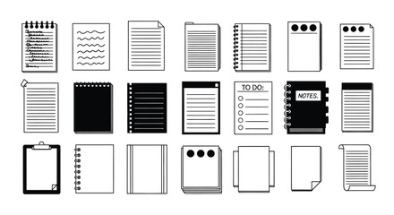 Vector illustration of various note paper and notepad designs sheets editable