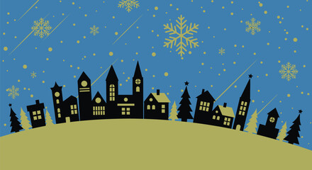 Fototapeta premium Winter wonderland christmas village scene vector illustration art editable