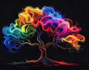 Vibrant abstract tree with colorful lines