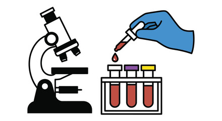 Microscope blood test analysis lab research science illustration editable