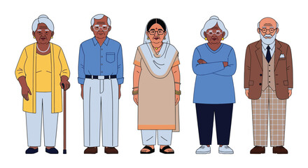 Illustration of diverse elderly people senior citizens group drawing editable