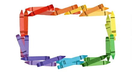 Colorful crayon border design element on white background for various uses