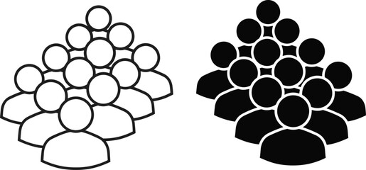 Group formation icon set, black and white vector silhouettes in triangular arrangement, team structure comparison, minimal people cluster design