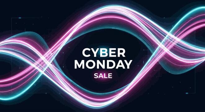 Cyber Monday Pink Cyan Glowing Wave Background - Powered by Adobe