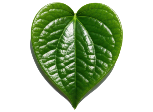 Vibrant green betel leaf with heart shape and detailed veins