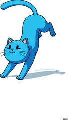 Cute Blue Pixel Art Cat Stretching With Shadow