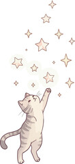 Cute Cat Reaching for Stars in Pixel Art Style