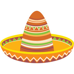 Traditional Mexican Sombrero Hat with Colorful Geometric Patterns and Wide Brim Isolated on Transparent Background