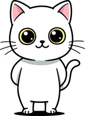 Cute White Cat With Big Yellow Eyes And Pink Ears Minimalist Illustration