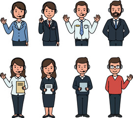 Diverse Customer Service Agents With Headsets Wave Hello Pixel Art Collection