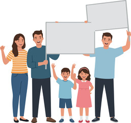 Diverse Family Holds Blank Signs Ready for Messaging and Protest