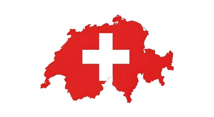 The Swiss flag superimposed on the country's outline, representing Switzerland's geography.