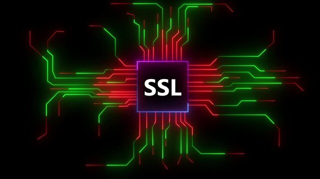 SSL Security Network Connection Circuit Board Glowing Lines Motion Graphics Background