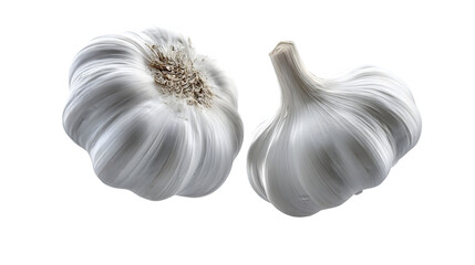The raw garlic bulb showcases organic texture and shape, isolated on white