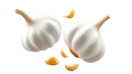 The raw garlic bulb showcases organic texture and shape, isolated on white
