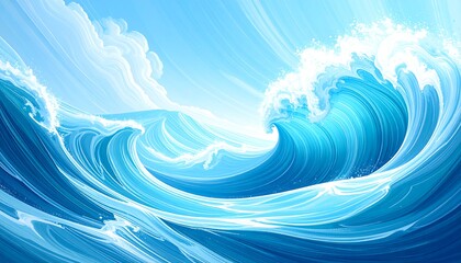 Vast ocean waves under a vibrant sky