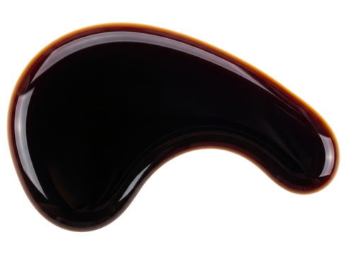 Glossy dark brown viscous liquid drop with smooth reflective surface