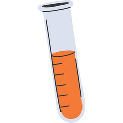 Transparent background illustration of an orange liquid filled laboratory test tube with measurement markings