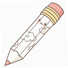 White Kawaii Pencil with Cloud Pattern and Blush cute