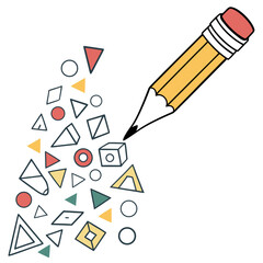 Yellow Pencil Drawing Scattered Colorful Geometric Shapes triangle