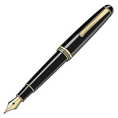 Black Fountain Pen with Gold Trim on White Background writing instrument stationery