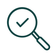 Magnifying glass with check mark symbol indicating successful search or verification isolated on transparent background