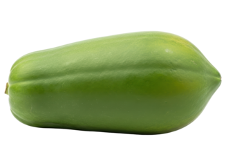Fresh unripe green papaya fruit lying horizontally, ready for culinary use