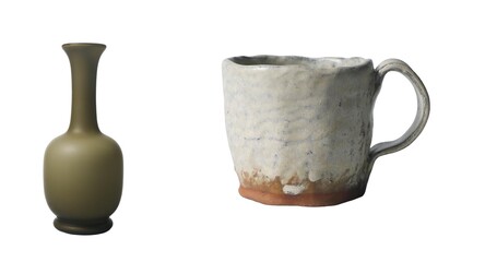 Artistic ceramic vase and mug displaying unique textures in minimalist home decor