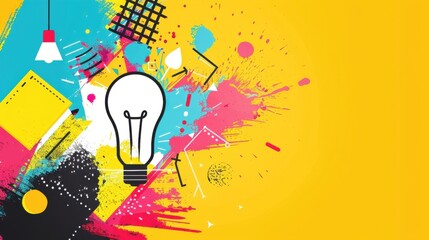 Business graphic with modern shapes and colors, reflecting teamwork and technology themes.