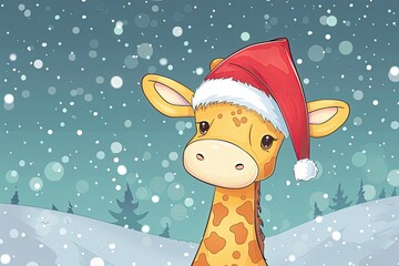 Festive giraffe in hat enjoying New Year mood, great for seasonal promotions and creative visual projects