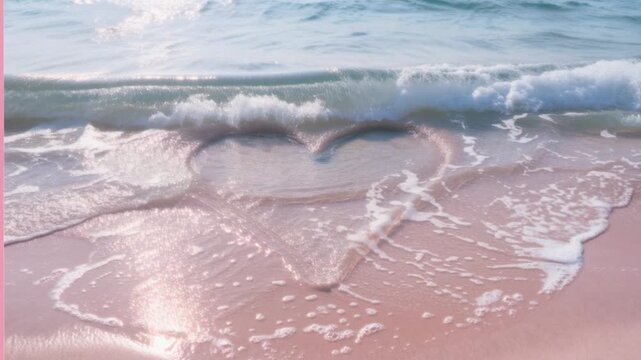top down view of ocean waves forming heart shape naturally, pastel tone, meditative mood