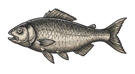 Fototapeta premium Detailed illustration of a fish on a white background for design projects